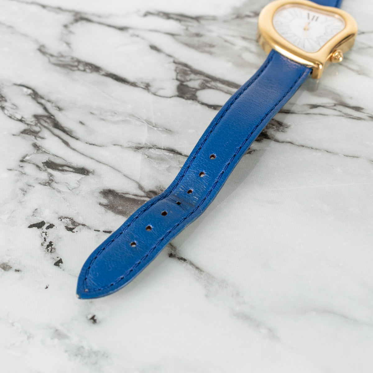 Yves Saint Laurent Blue Leather Strap Gold Hardware Heart Shape Watch