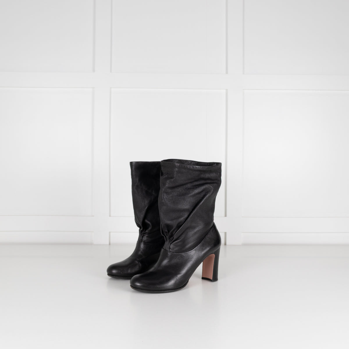 Prada Black Leather High Ankle Boots