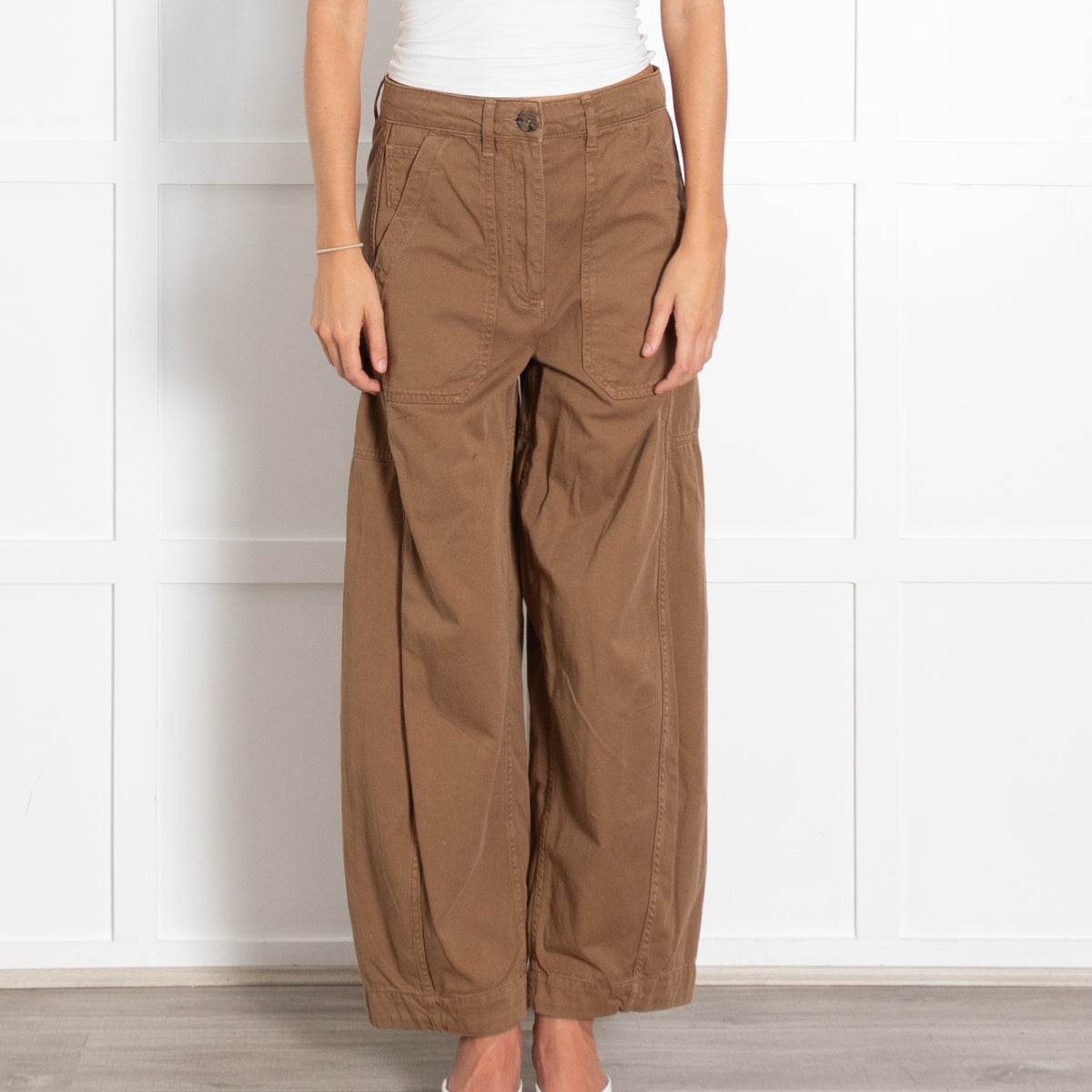 Me + Em Brown Cotton Wide Leg Trousers