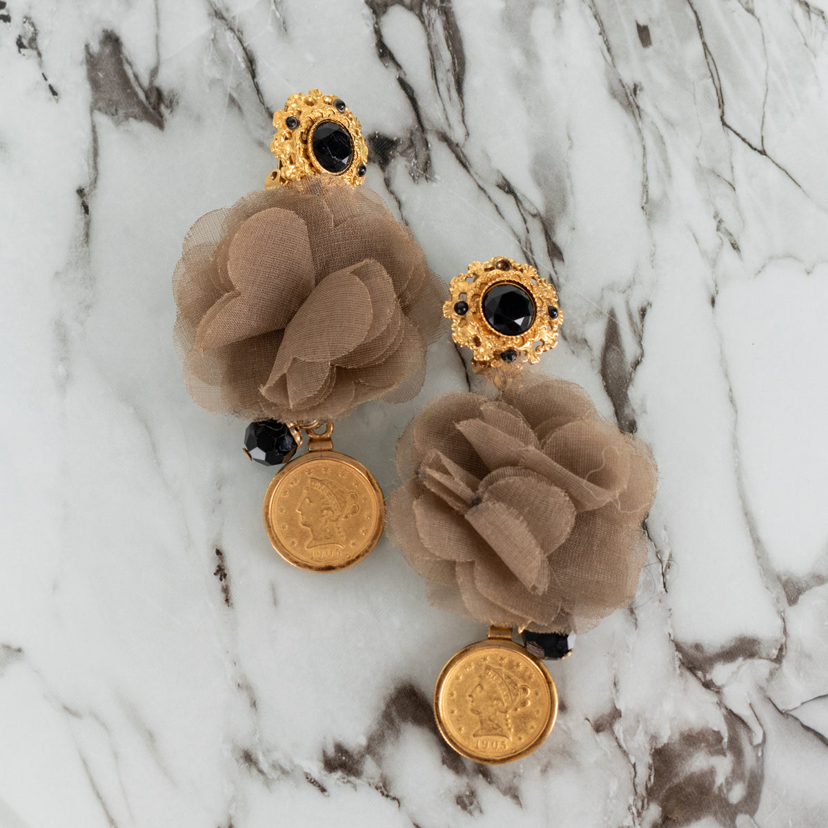 Dolce & Gabbana Gold & Black Jet Drop Clip On Earrings
