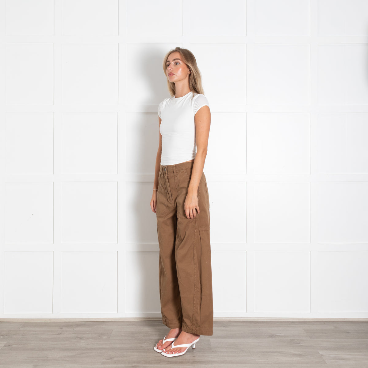 Me + Em Brown Cotton Wide Leg Trousers