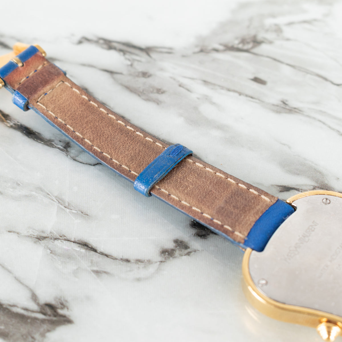 Yves Saint Laurent Blue Leather Strap Gold Hardware Heart Shape Watch