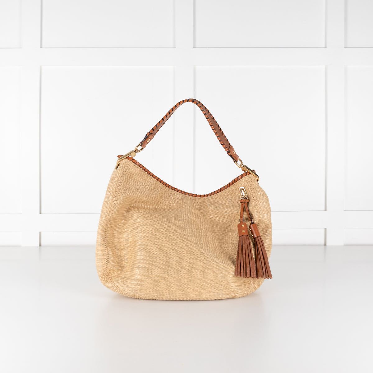 Michael by Michael Kors Hessian Bag With Tan Leather Handle and Tassle
