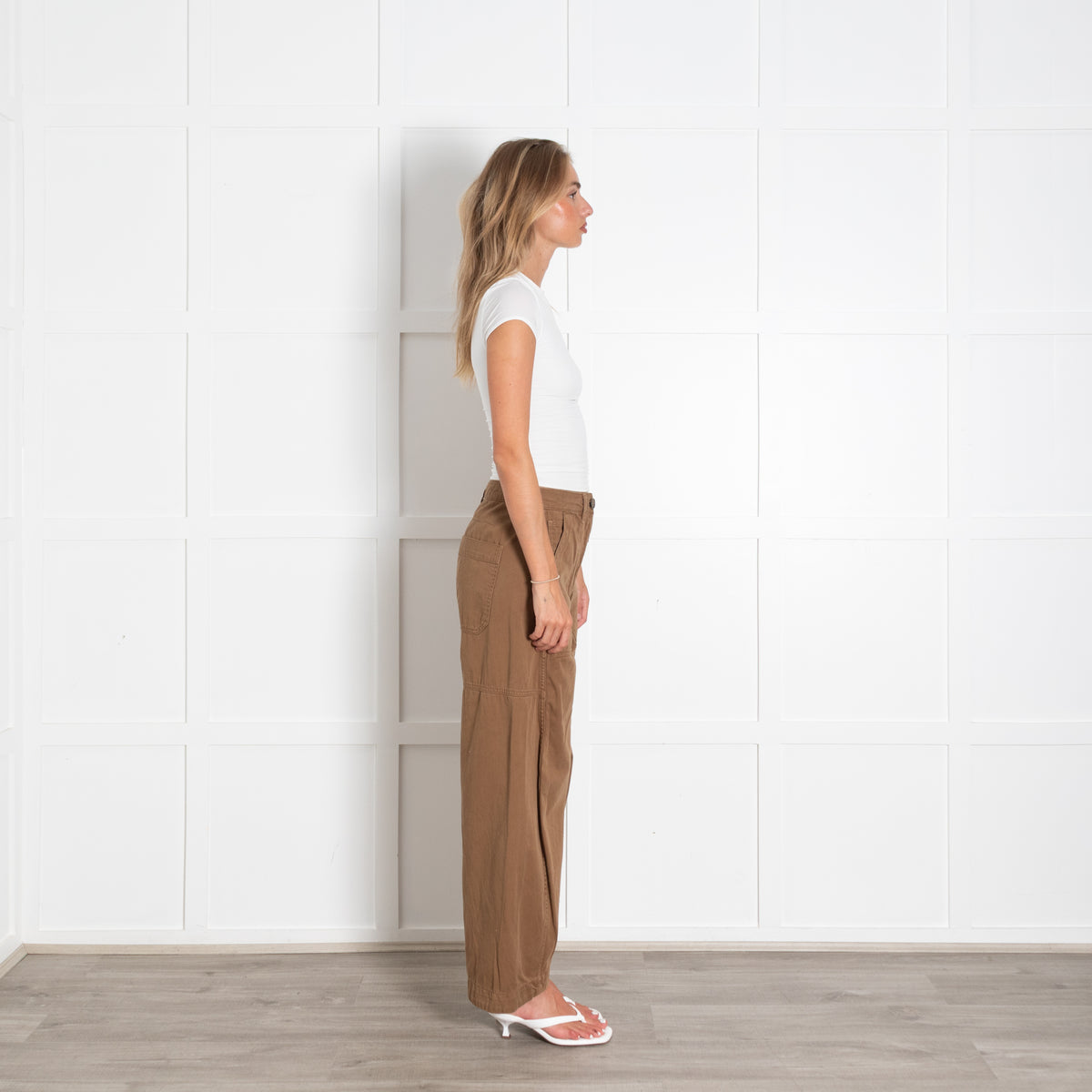 Me + Em Brown Cotton Wide Leg Trousers