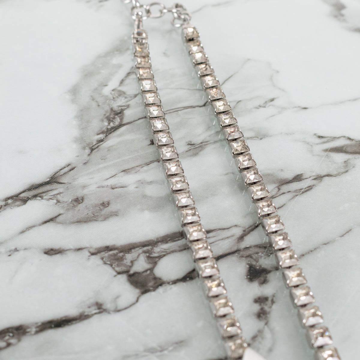 Christian Dior Silver Diamante Logo Charm Flower Choker