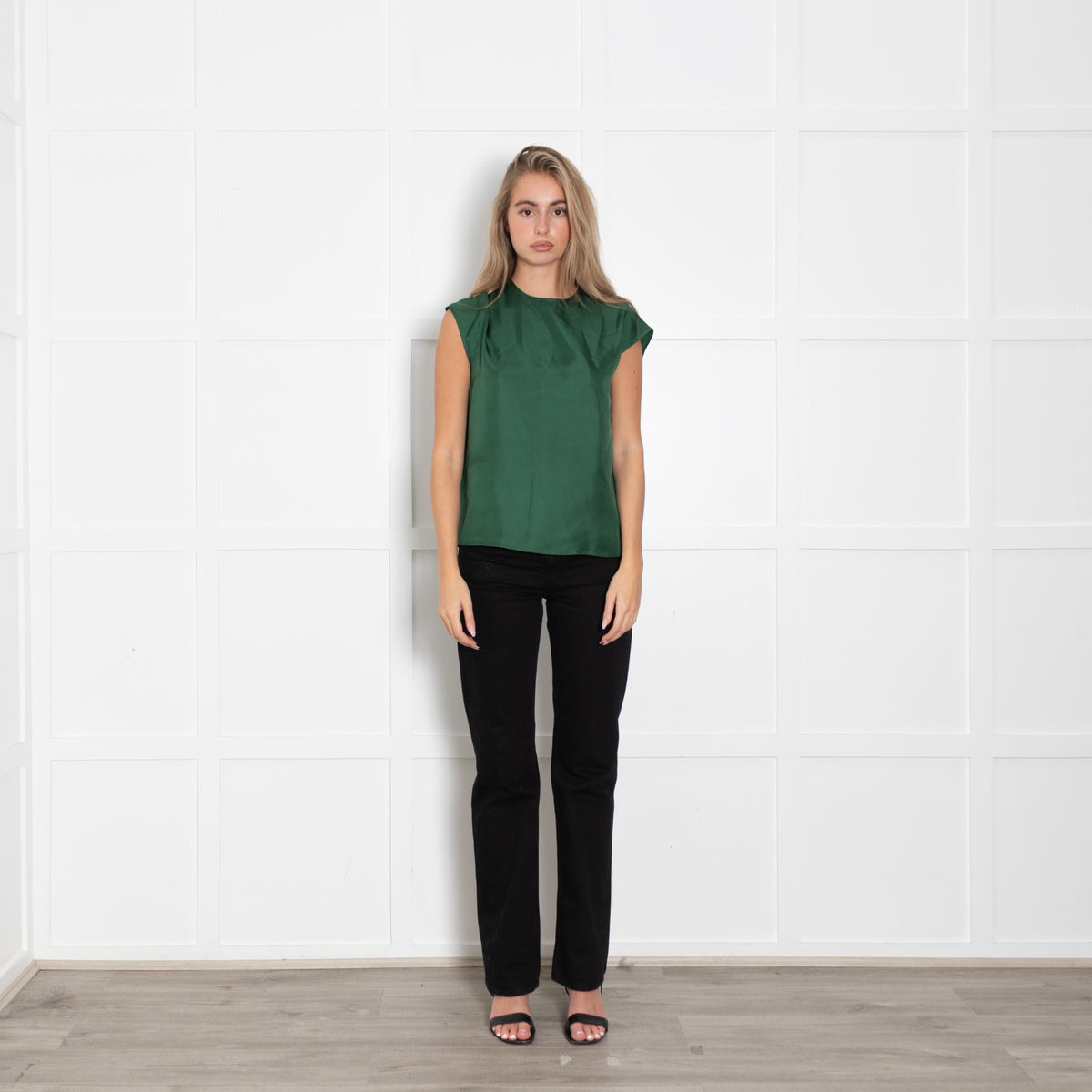 Asceno Green Silk Sleeveless Top