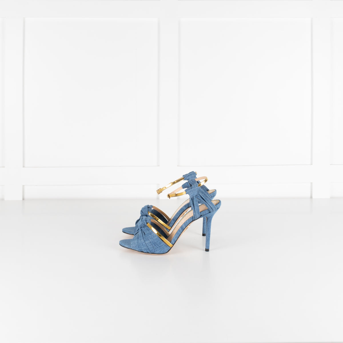Charlotte Olympia Blue Denim Gold Heeled Sandals