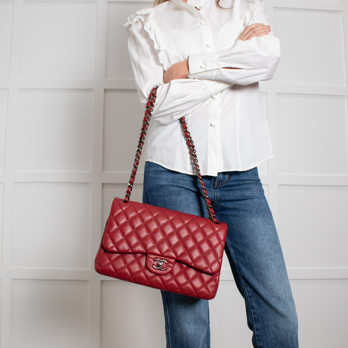 Chanel Red Jumbo Lambskin Flap Bag
