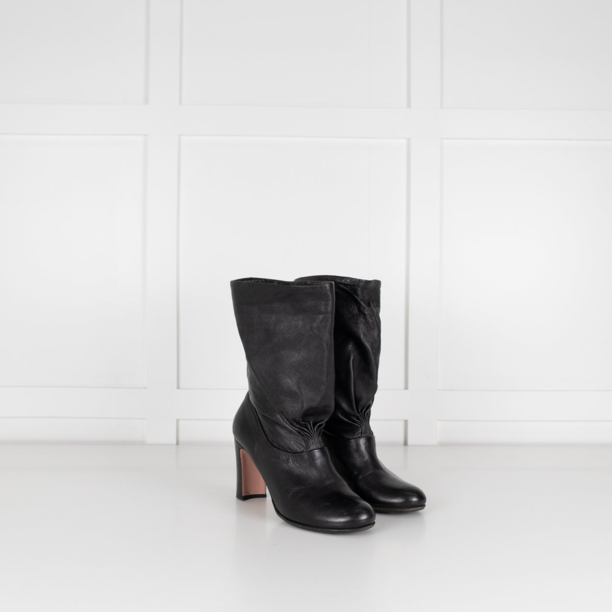 Prada Black Leather High Ankle Boots