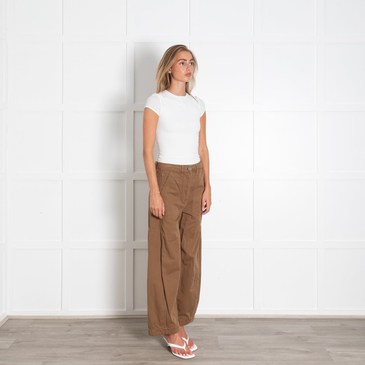Me + Em Brown Cotton Wide Leg Trousers