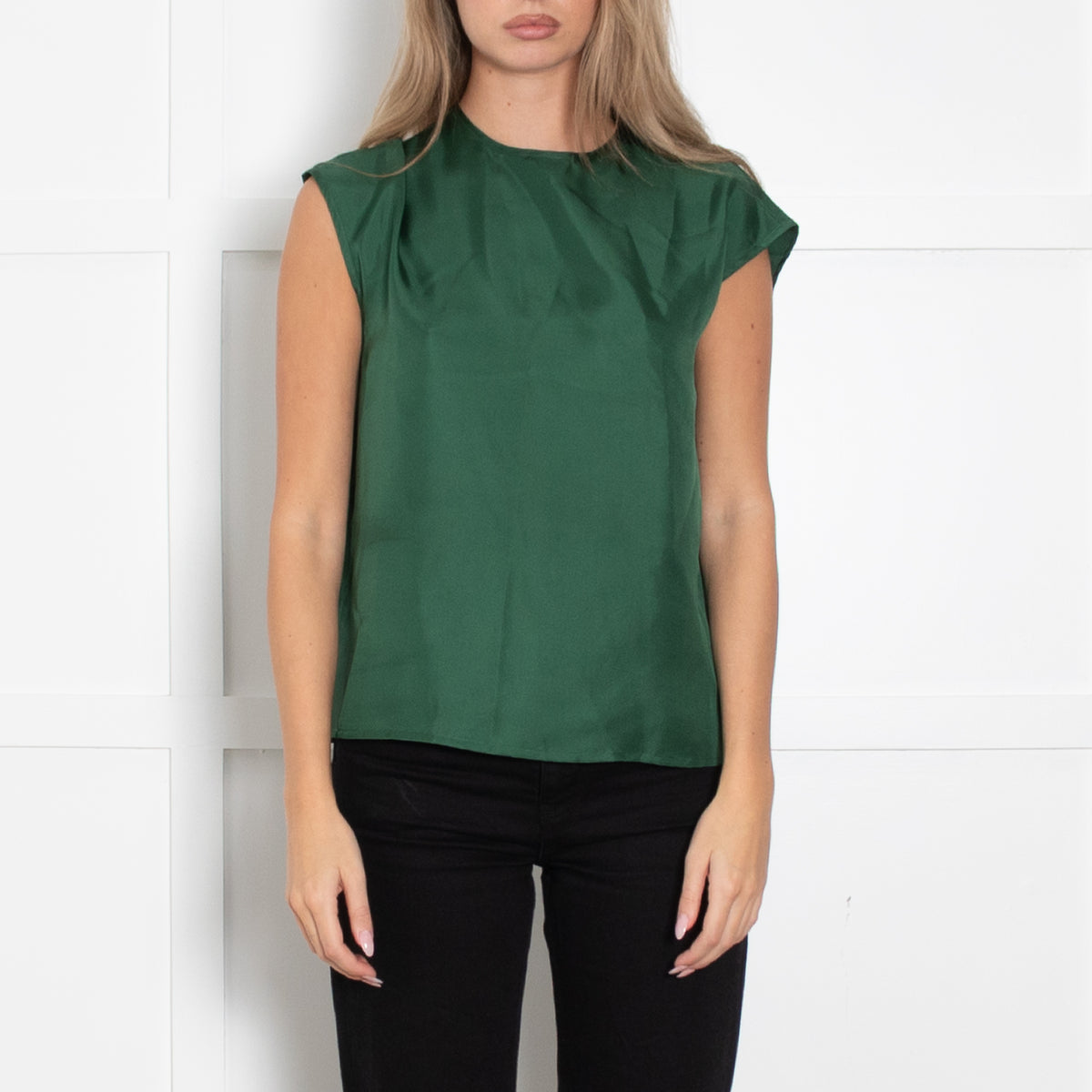 Asceno Green Silk Sleeveless Top