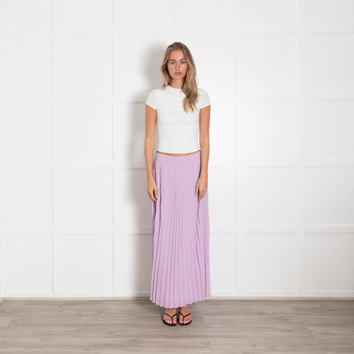 Sezane Lilac Pleated Midi Skirt