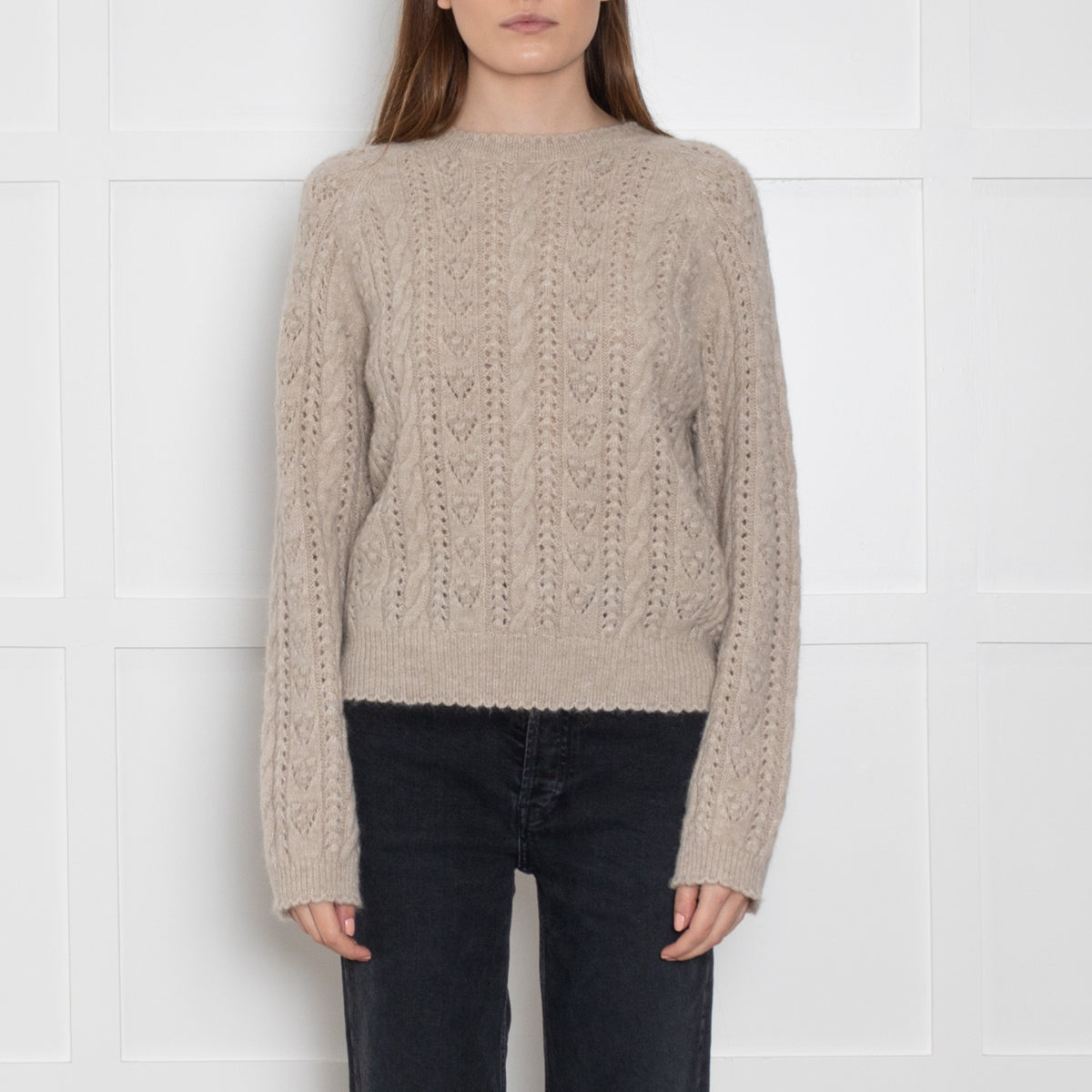 Doen Beige Cable Knit Patterned Jumper