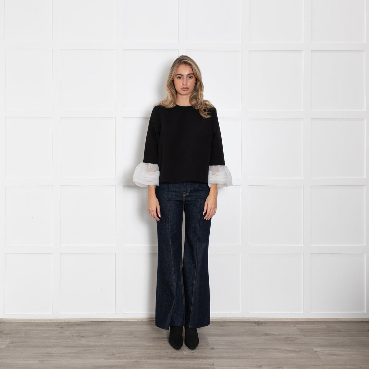 Anja Rock Black White Bell Sleeve Detail Top