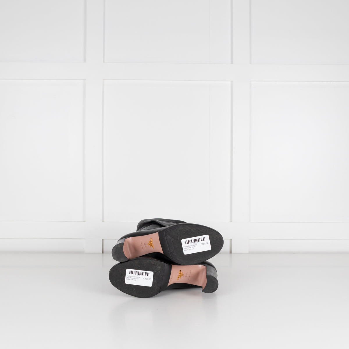 Prada Black Leather High Ankle Boots