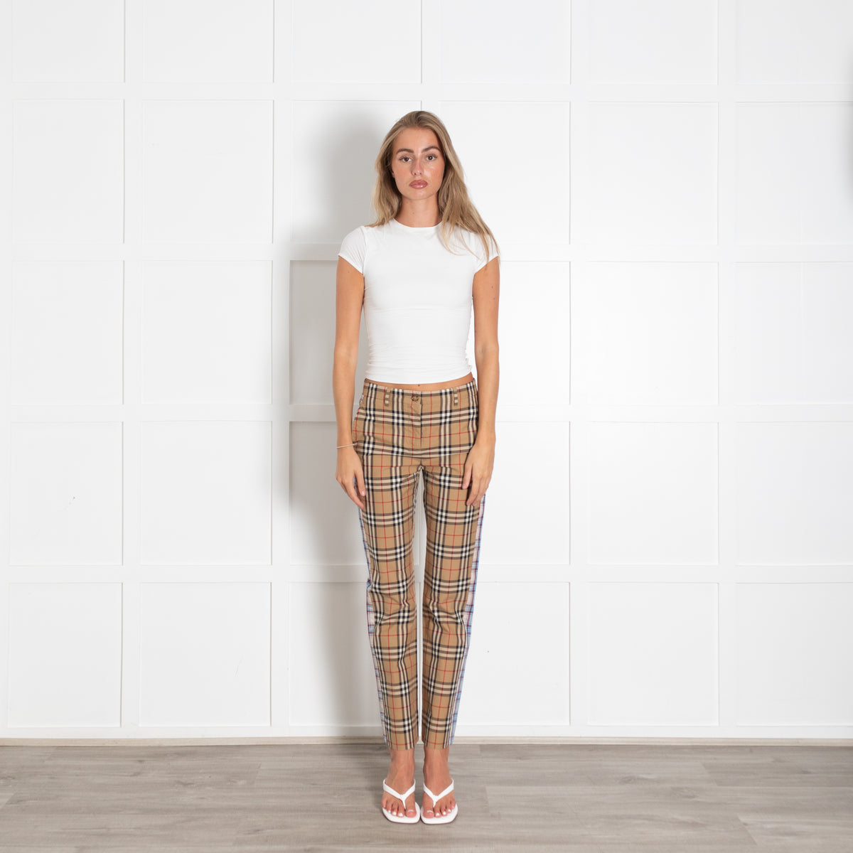 Burberry Beige Blue Nova Check Trousers