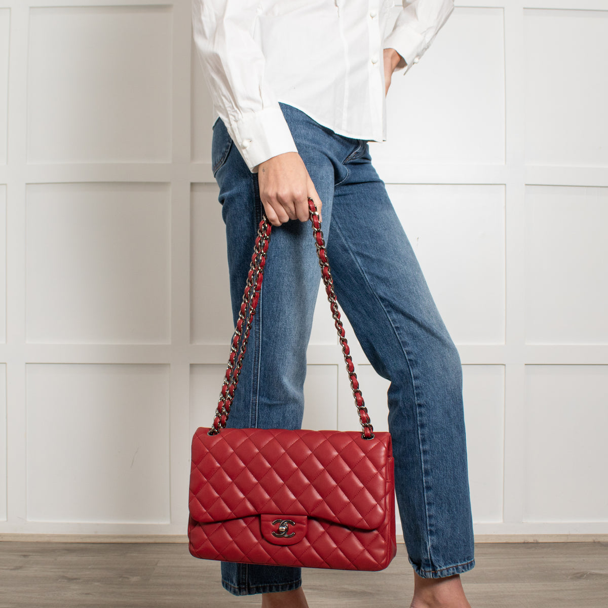 Chanel Red Jumbo Lambskin Flap Bag