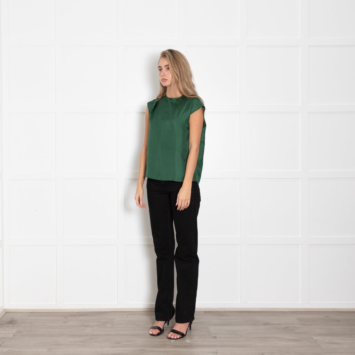 Asceno Green Silk Sleeveless Top