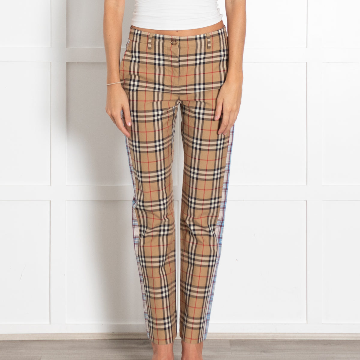 Burberry Beige Blue Nova Check Trousers