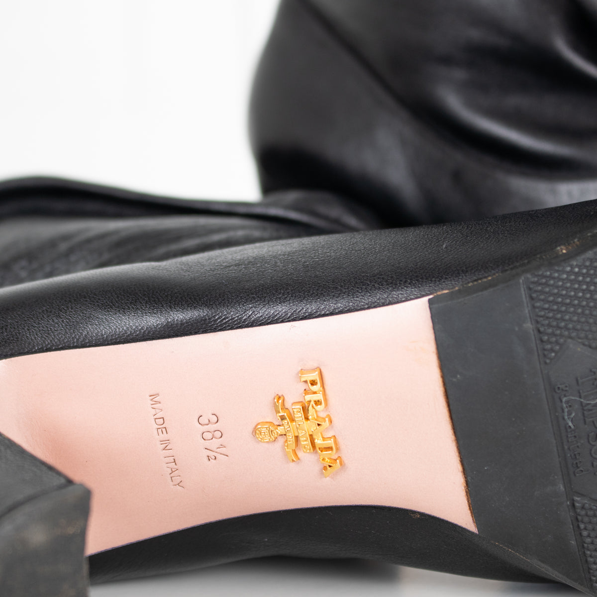 Prada Black Leather High Ankle Boots