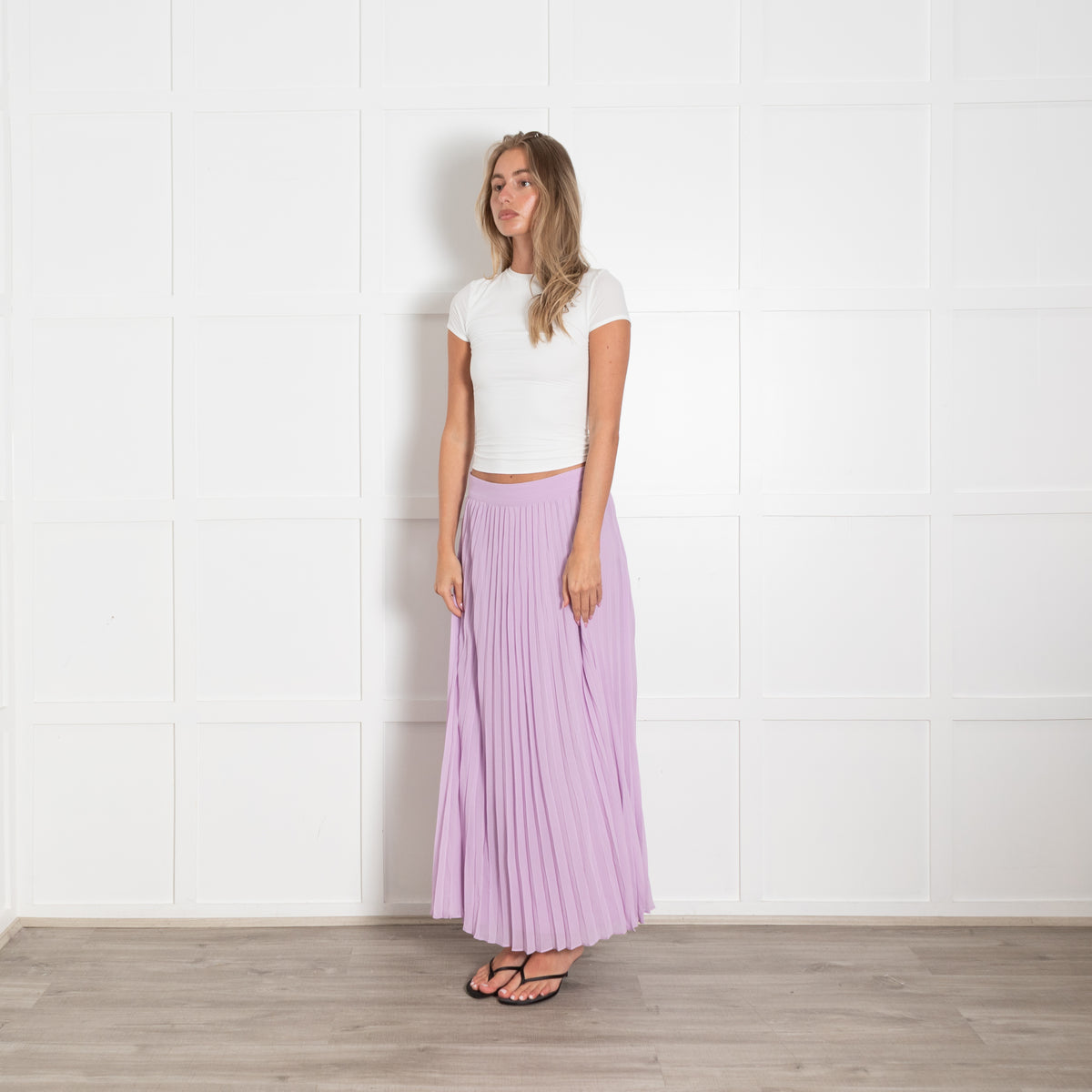 Sezane Lilac Pleated Midi Skirt