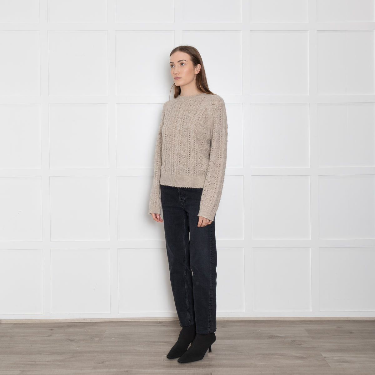 Doen Beige Cable Knit Patterned Jumper