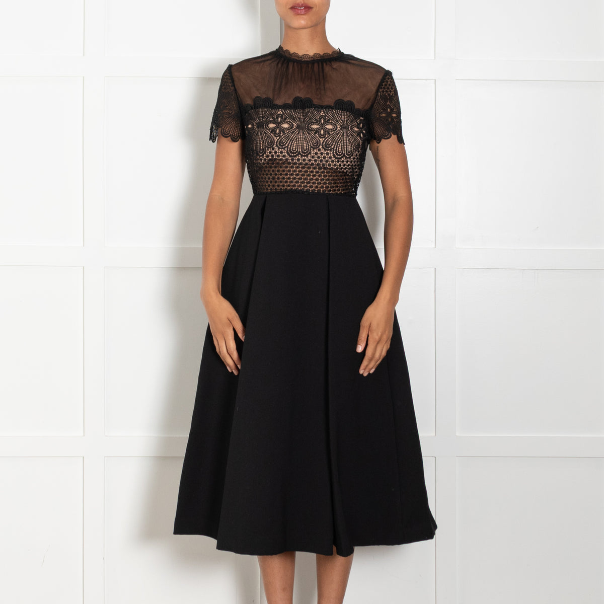 Self-Portrait Black Lace & Net Top Dress With Pockets