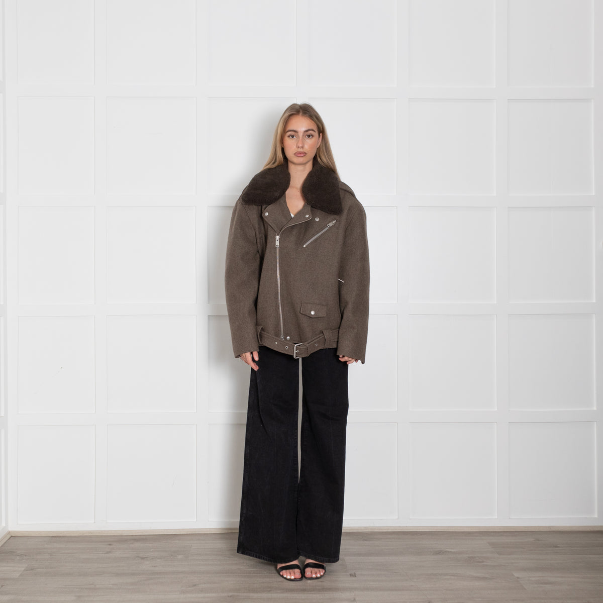 All Saints Mard Brown Wool Blend Biker Jacket