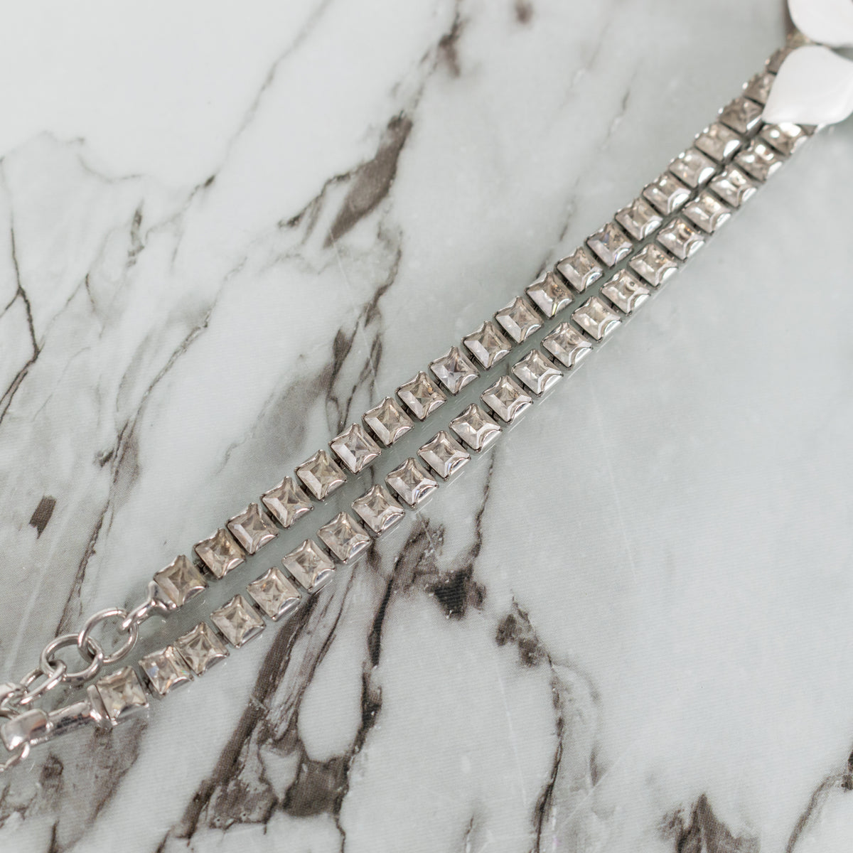 Christian Dior Silver Diamante Logo Charm Flower Choker