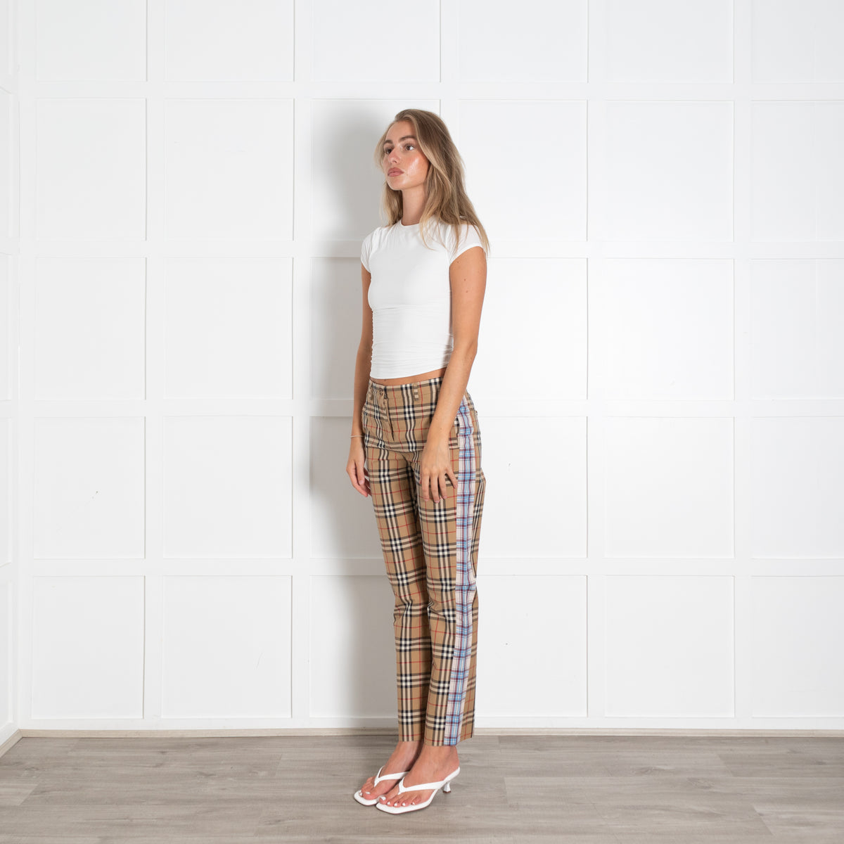 Burberry Beige Blue Nova Check Trousers