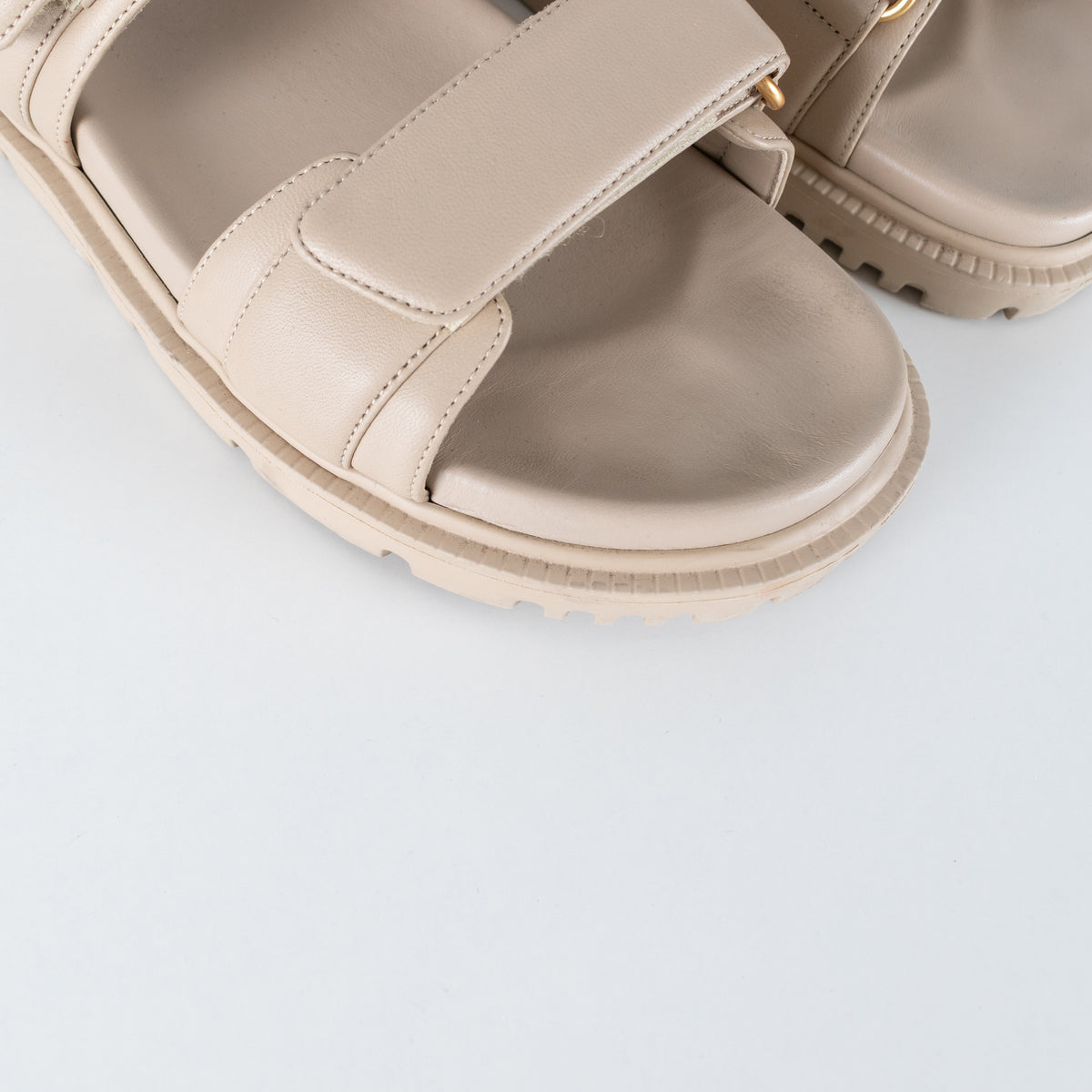 Dior Taupe Leather Velcro Sandals with Gold Toned Logo