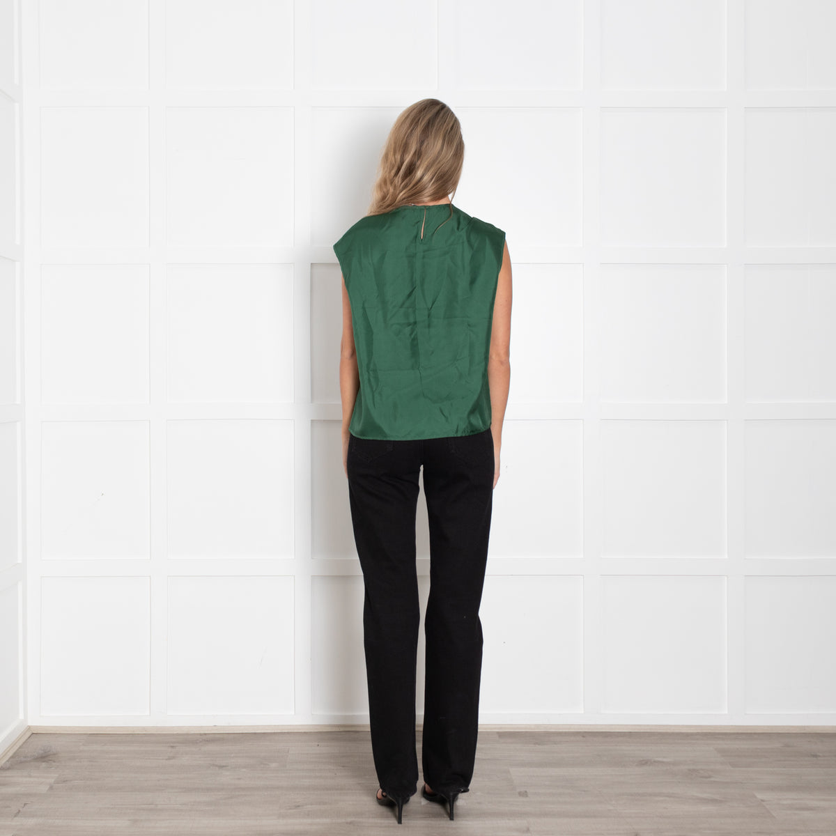 Asceno Green Silk Sleeveless Top