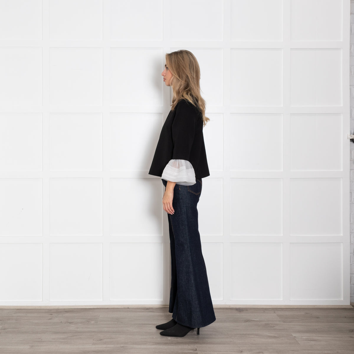 Anja Rock Black White Bell Sleeve Detail Top