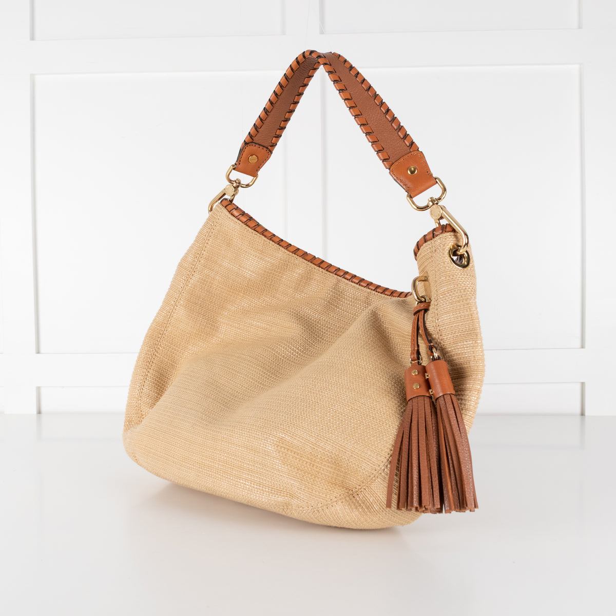 Michael by Michael Kors Hessian Bag With Tan Leather Handle and Tassle