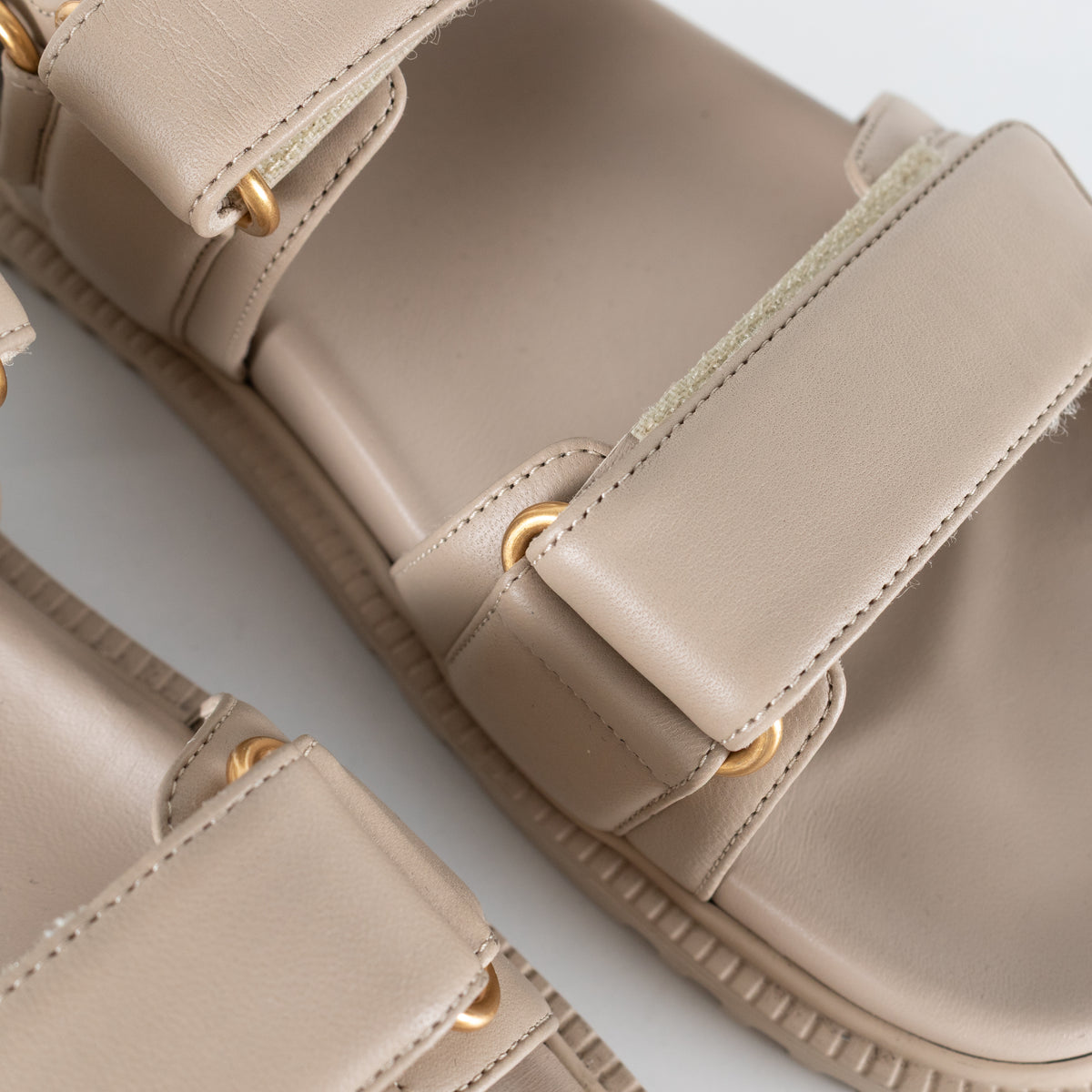 Dior Taupe Leather Velcro Sandals with Gold Toned Logo