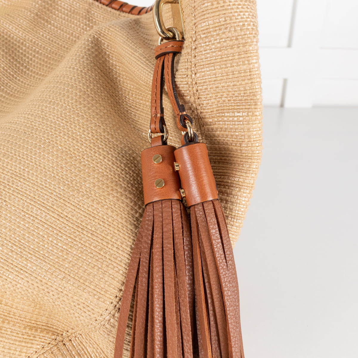 Michael by Michael Kors Hessian Bag With Tan Leather Handle and Tassle