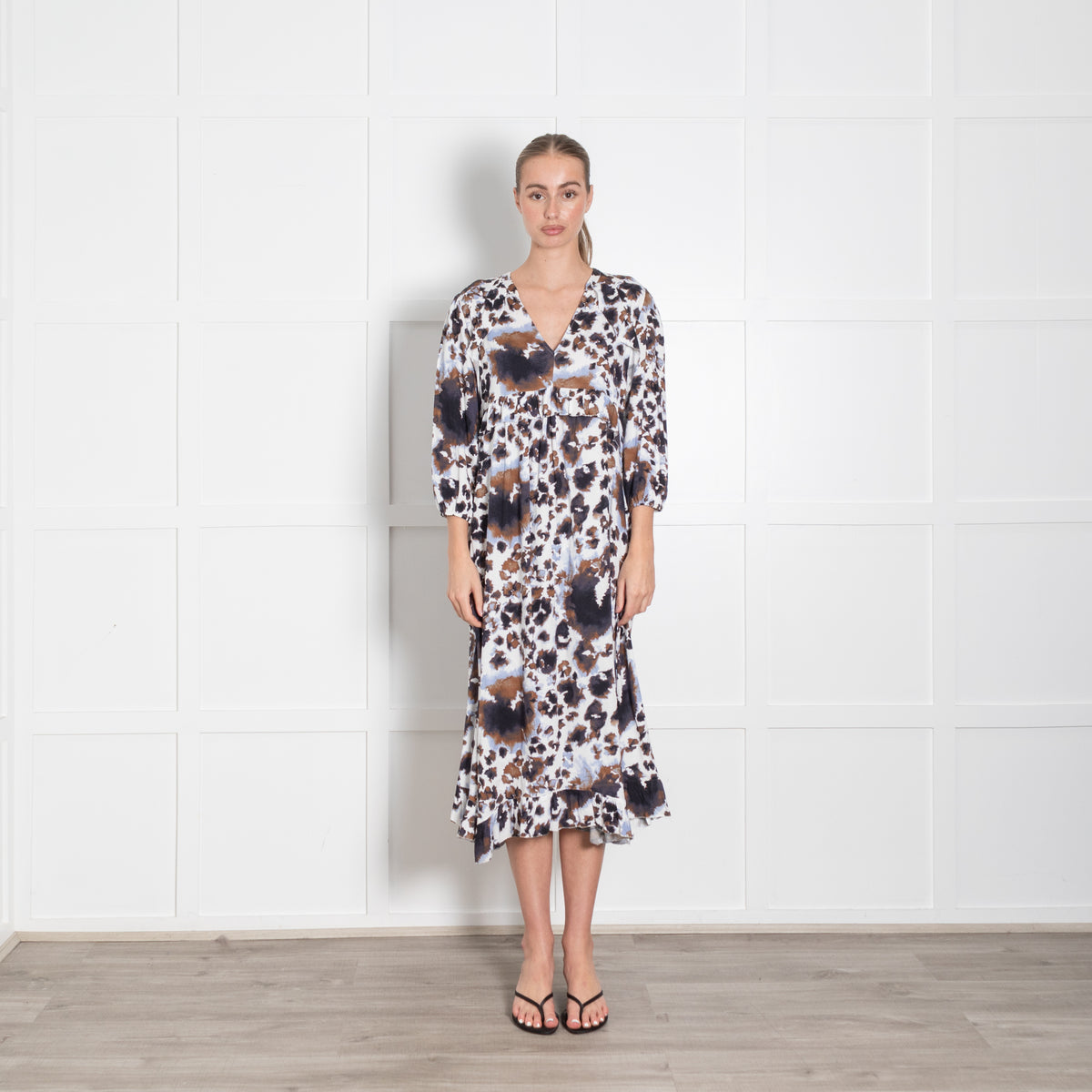 Dea Kudibal White Brown Lilac Frill Trim Dress