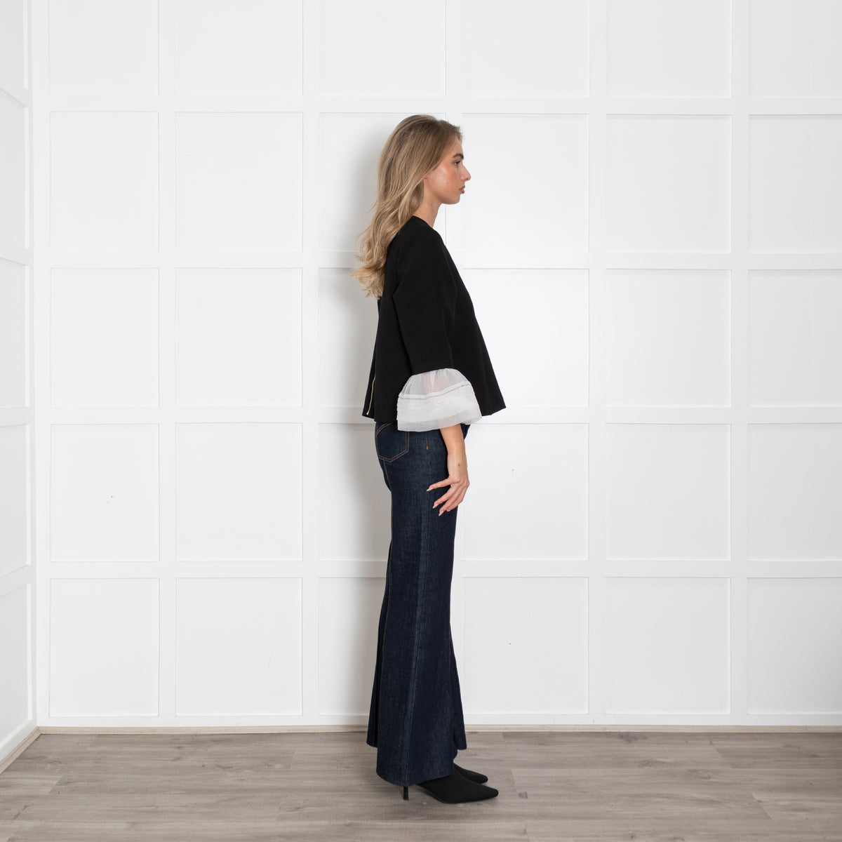 Anja Rock Black White Bell Sleeve Detail Top