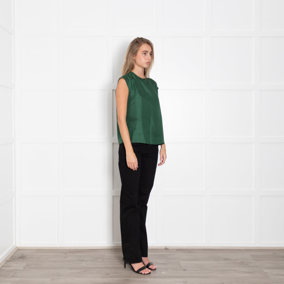 Asceno Green Silk Sleeveless Top