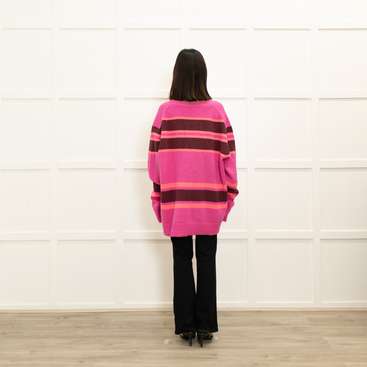 Acne Studios Bright Pink Coral Brown Wool Stripe Cardigan