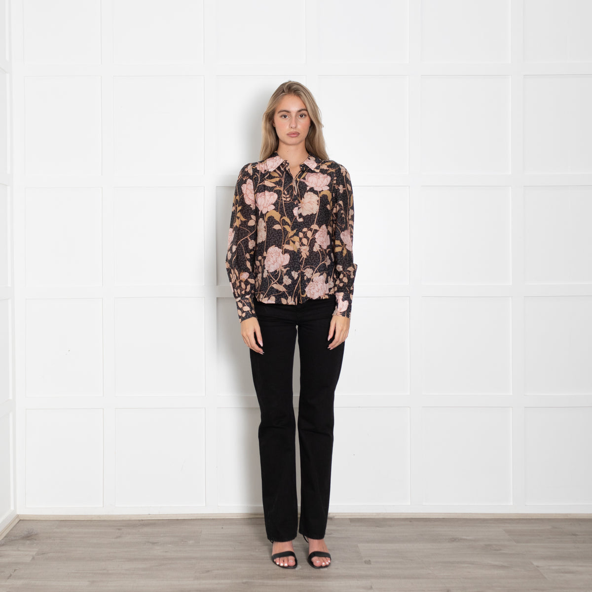 Me + Em Pink and Brown Floral Collared Shirt