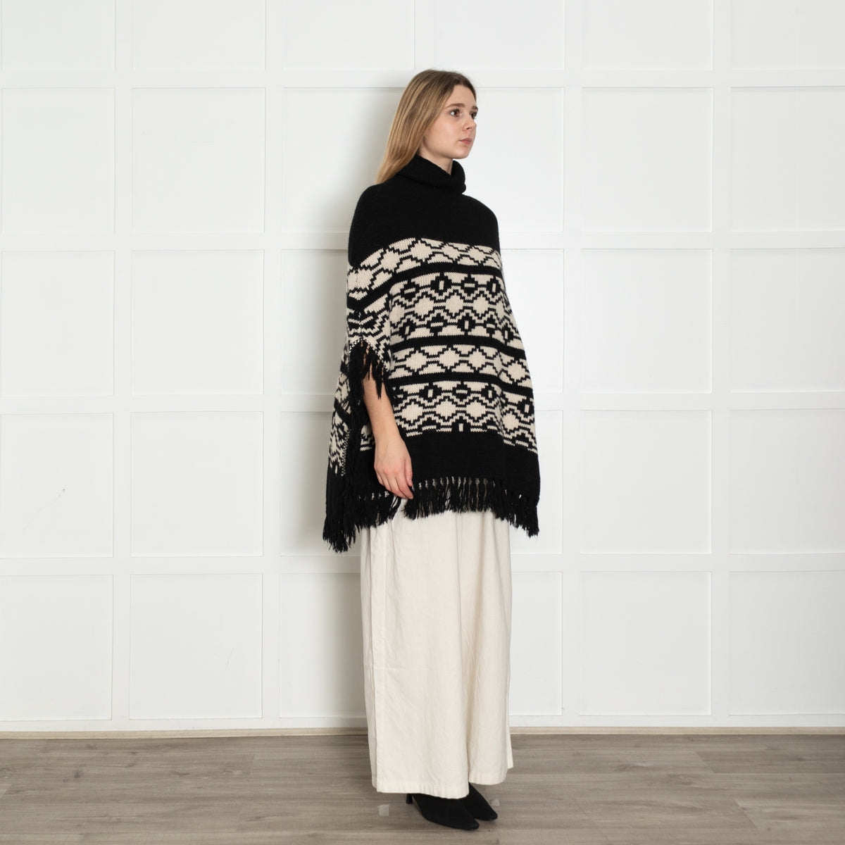 Maje Black and White Knit Poncho
