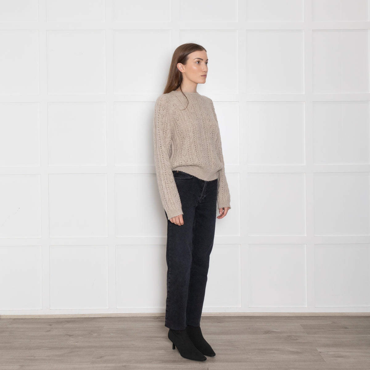 Doen Beige Cable Knit Patterned Jumper