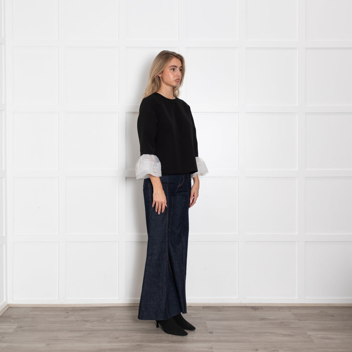 Anja Rock Black White Bell Sleeve Detail Top