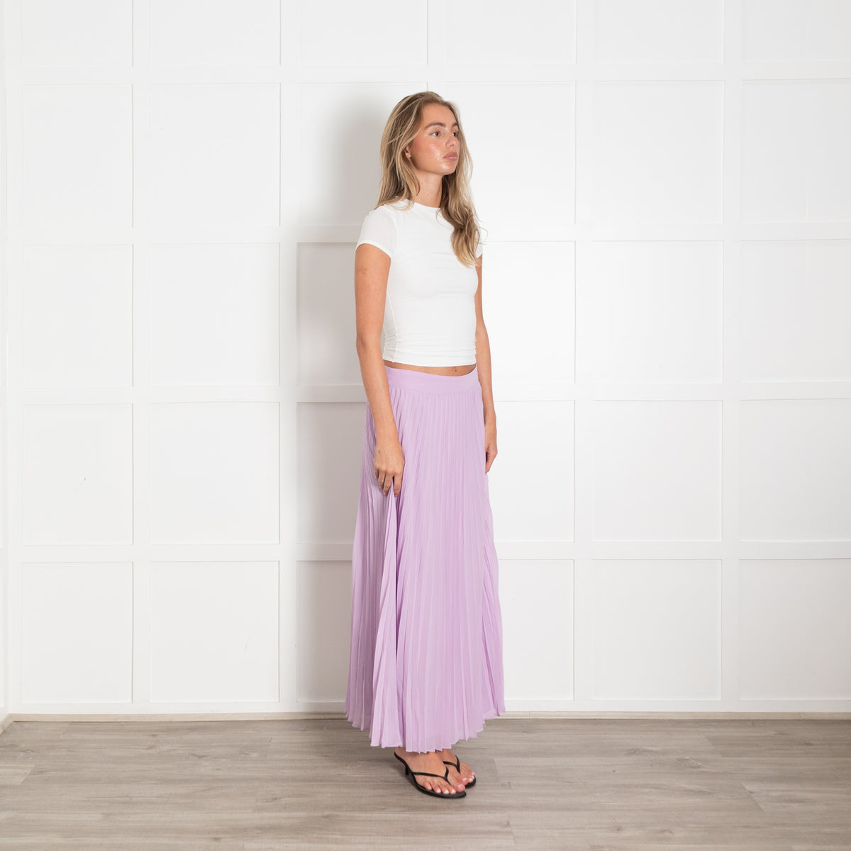 Sezane Lilac Pleated Midi Skirt