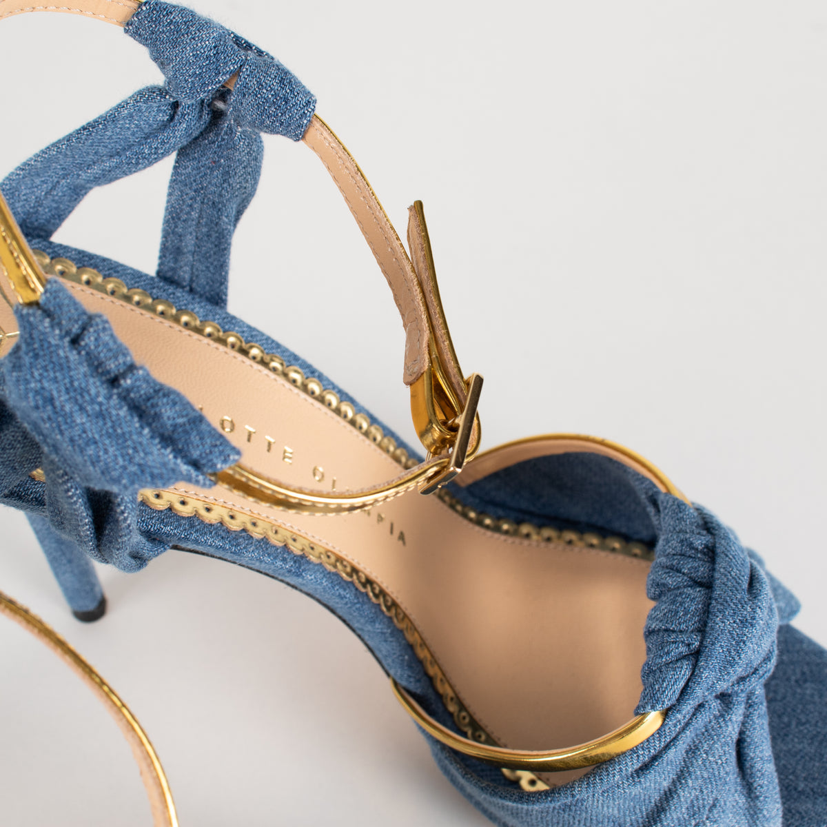 Charlotte Olympia Blue Denim Gold Heeled Sandals