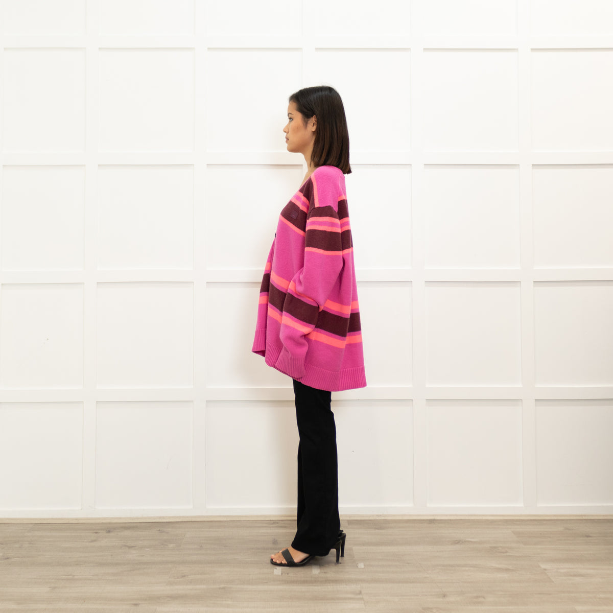 Acne Studios Bright Pink Coral Brown Wool Stripe Cardigan