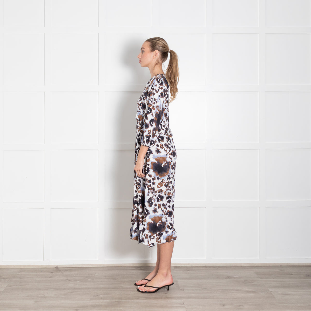 Dea Kudibal White Brown Lilac Frill Trim Dress