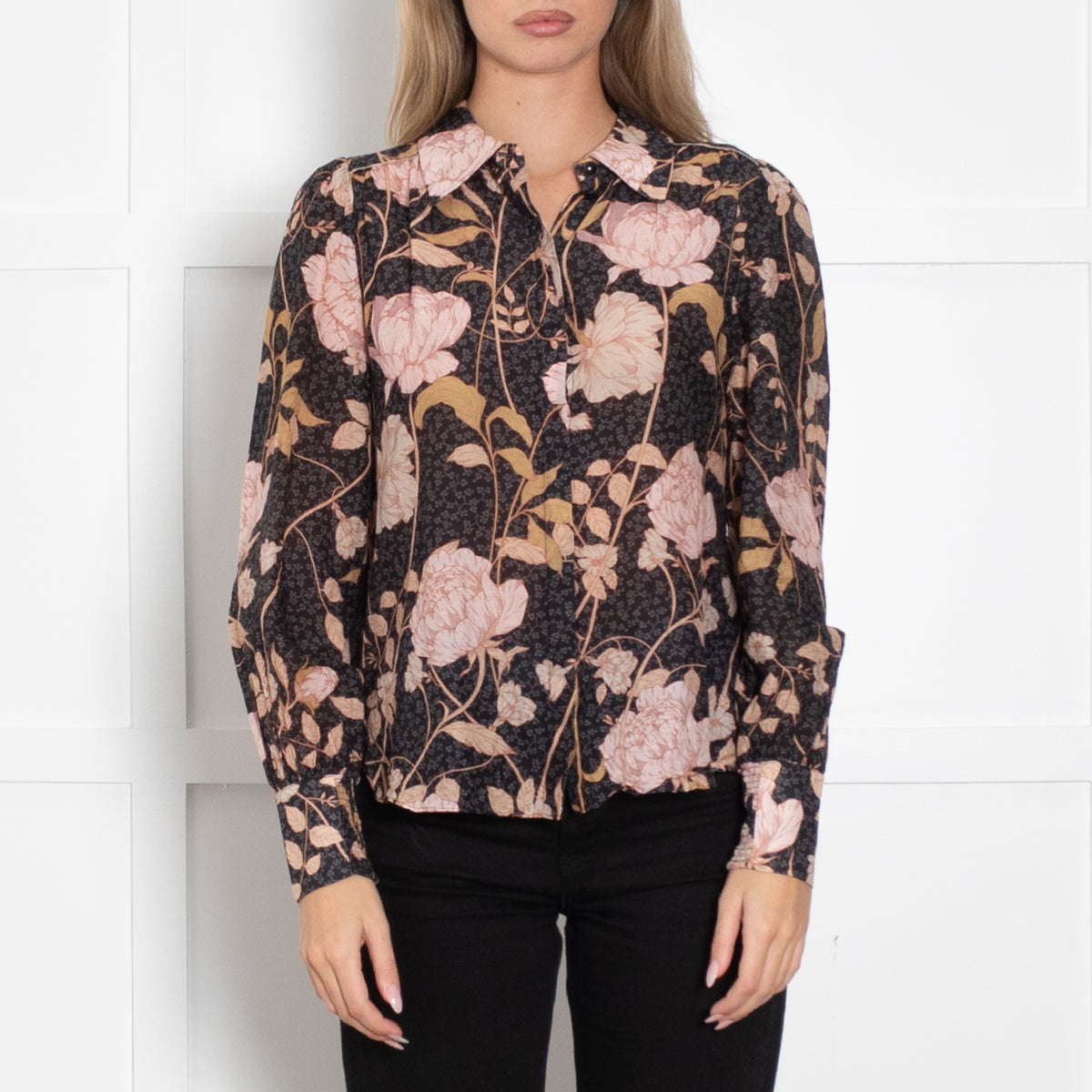 Me + Em Pink and Brown Floral Collared Shirt
