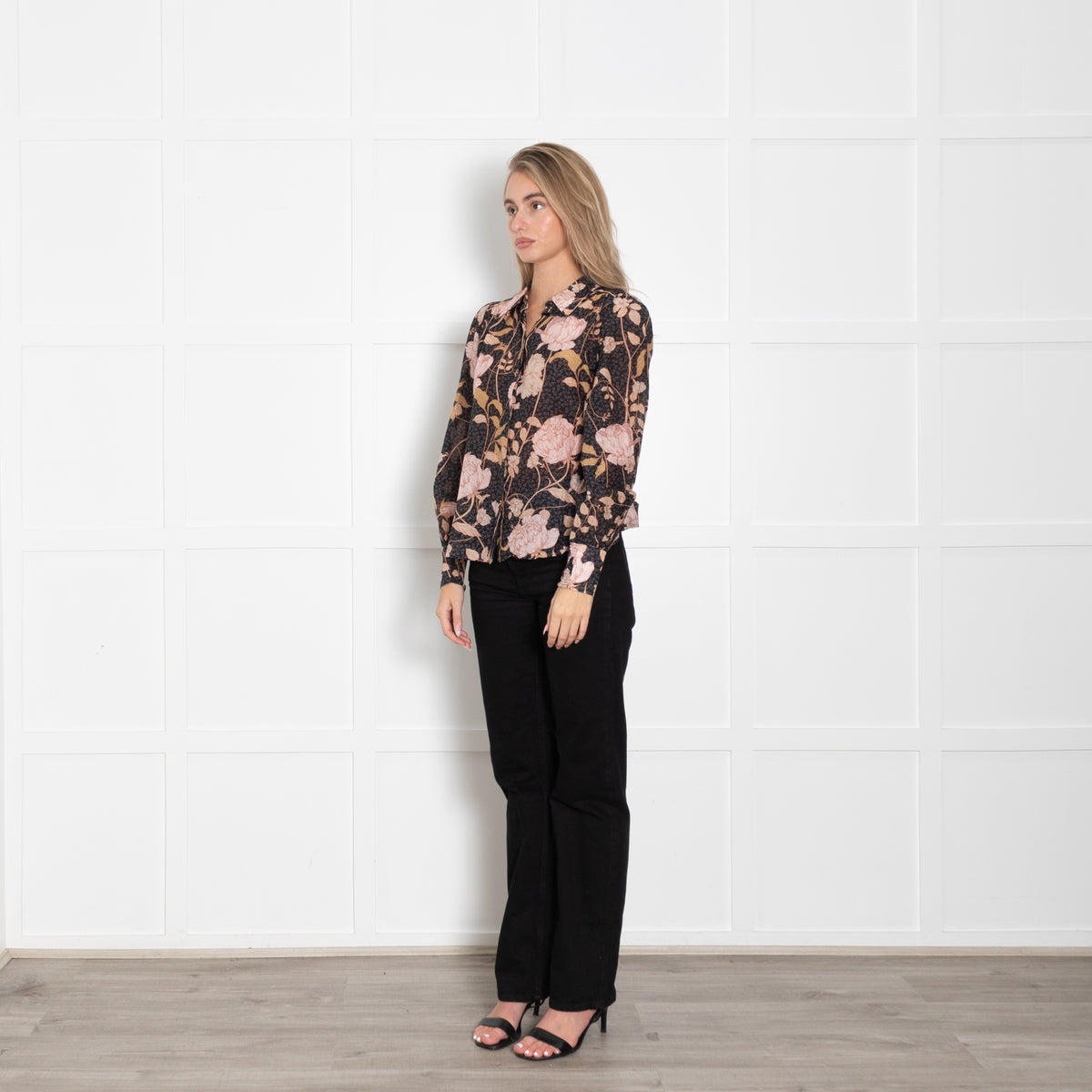 Me + Em Pink and Brown Floral Collared Shirt